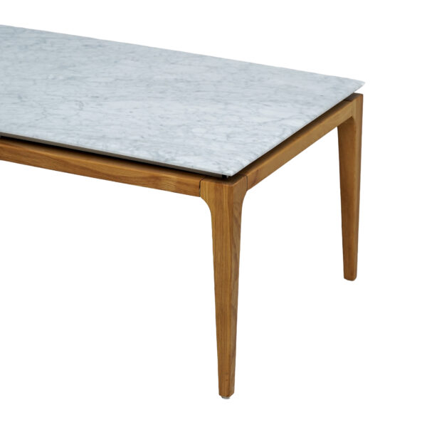 ⁦Stephano White Marble Top Dining Table With wooden leg⁩ - الصورة ⁦3⁩