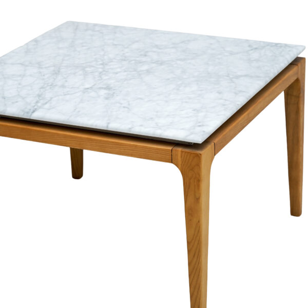 ⁦Stephano White Marble Top Dining Table With wooden leg⁩ - الصورة ⁦2⁩