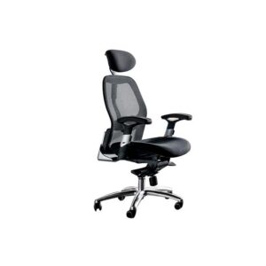 كرسي مكتب أسود بمسند للرأس وودي